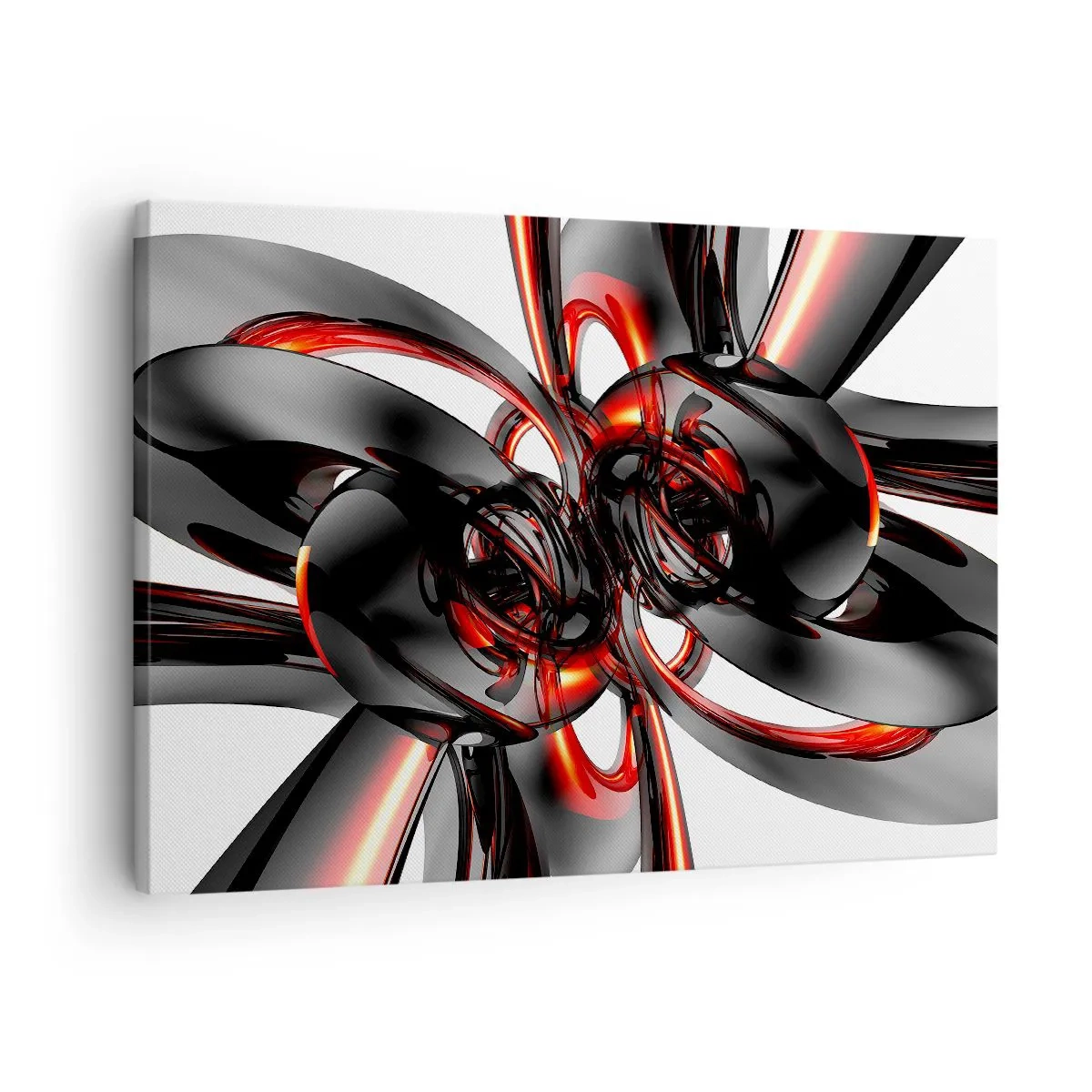 Bild auf Leinwand - Leinwandbild - Abstrakte 3D-Grafiken mit schwarzen und roten Elementen - 70x50cm - Uhrwerk in Graphit und Rot - Moderne Wanddekoration für Wohnzimmer und Schlafzimmer ARTTOR