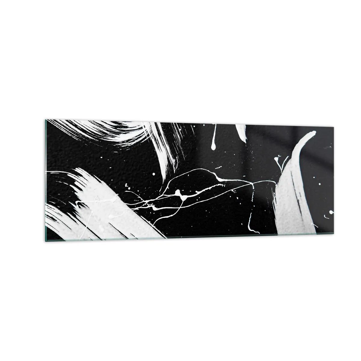 Glasbild - Bild auf glas - Abstrakte weiße Striche auf schwarzem Hintergrund - 140x50cm - Dunkelheit durchbrechen - Moderne Wanddekoration für Wohnzimmer und Schlafzimmer ARTTOR