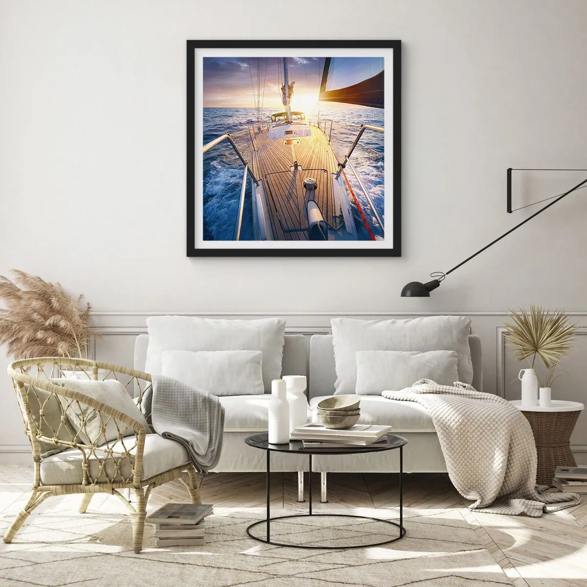 Poster in einem schwarzem Rahmen - Laufen unter den Wellen - 60x60 cm