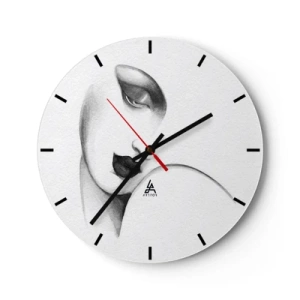 Wanduhr - Glasuhr - Ein minimalistisches Porträt einer Frau in Grautönen. - 30x30cm - Im Stil von Łempicka - Moderne Wanddekoration für Wohnzimmer, Küche und Schlafzimmer ARTTOR