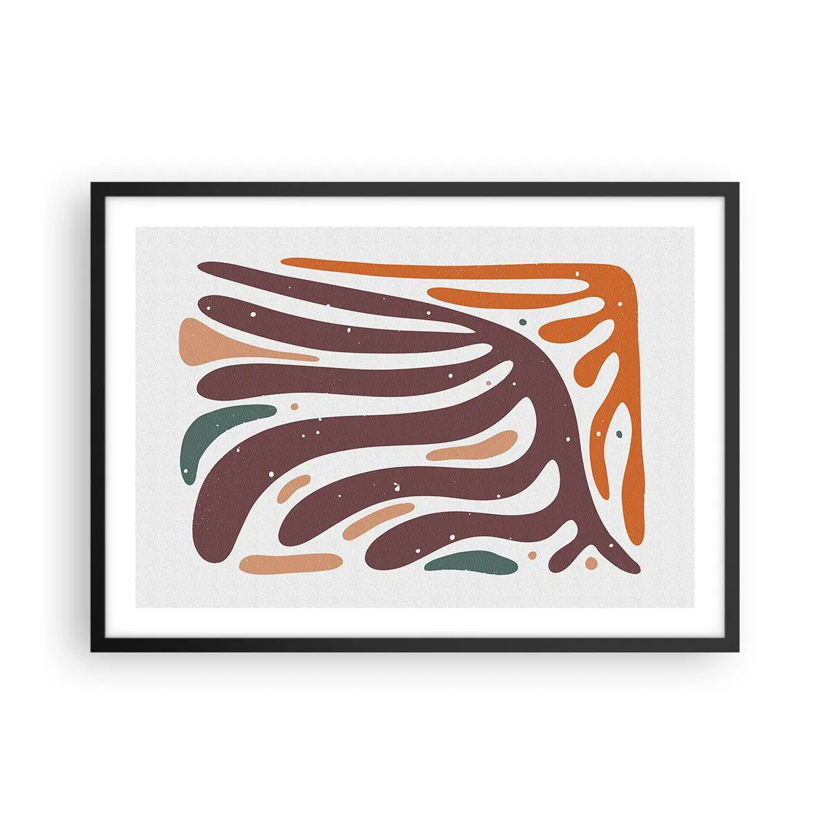 Poster in einem schwarzem Rahmen - Organisches Muster mit strahlenden Linien in warmen Farbtönen - 70x50cm - Strahlende organische Komposition - Moderne Wanddekoration für Wohnzimmer und Schlafzimmer ARTTOR