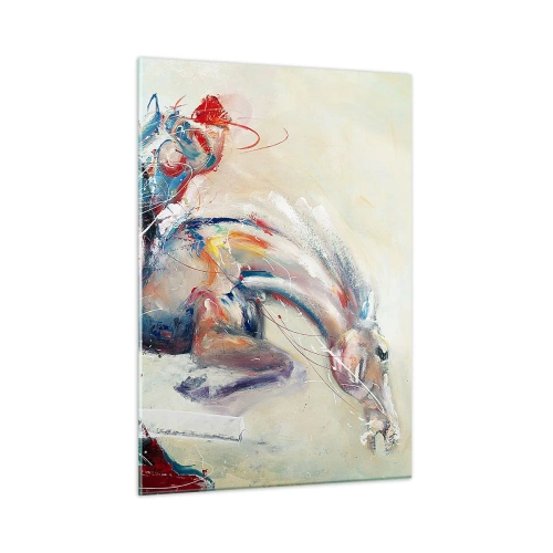 Glasbild - Bild auf glas - Ein abstraktes Bild eines Pferdes in dynamischer Bewegung. - 50x70cm - Warte, wir gehen - Moderne Wanddekoration für Wohnzimmer und Schlafzimmer ARTTOR