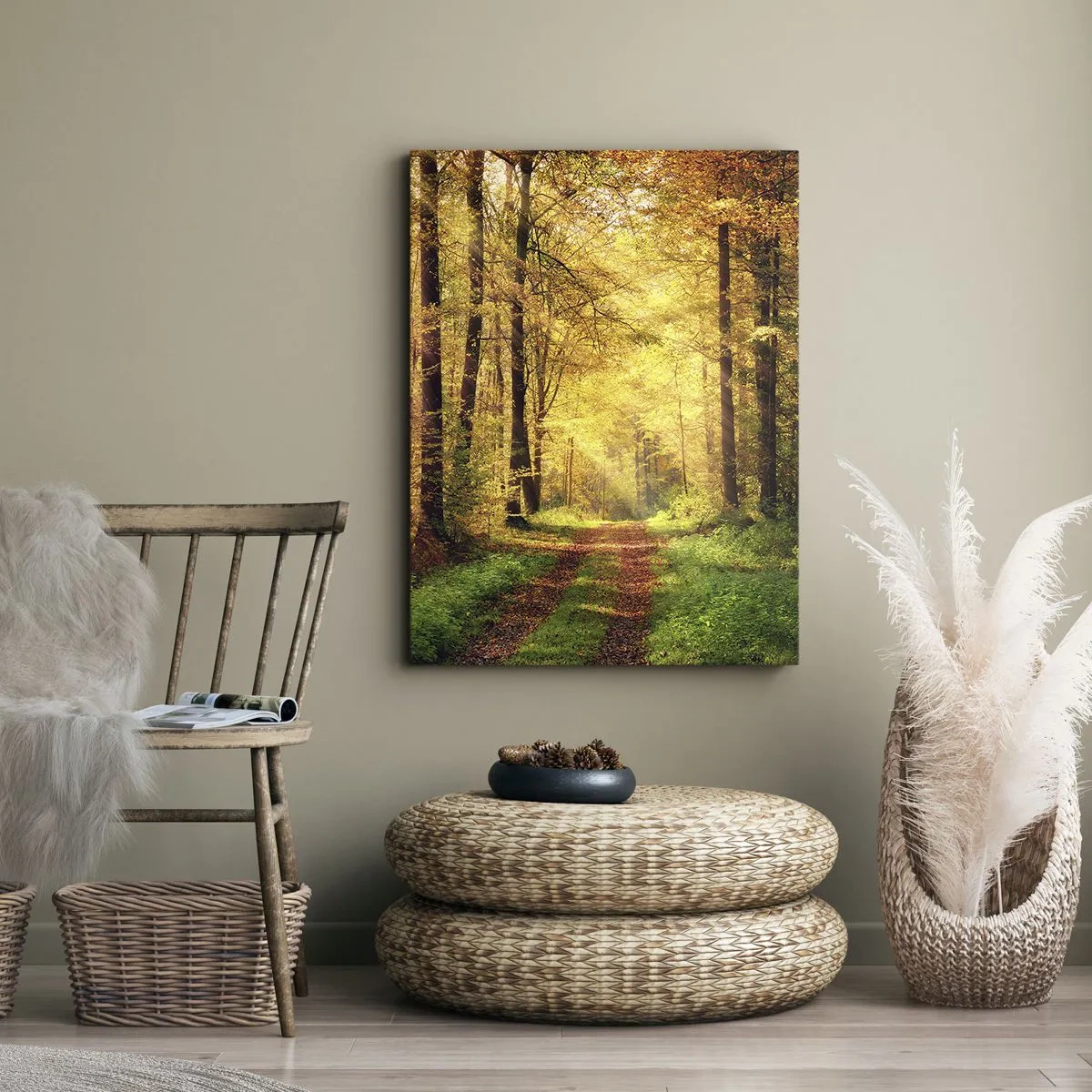 Bild auf Leinwand - Leinwandbild - Waldgoldene Stille - 55x100 cm