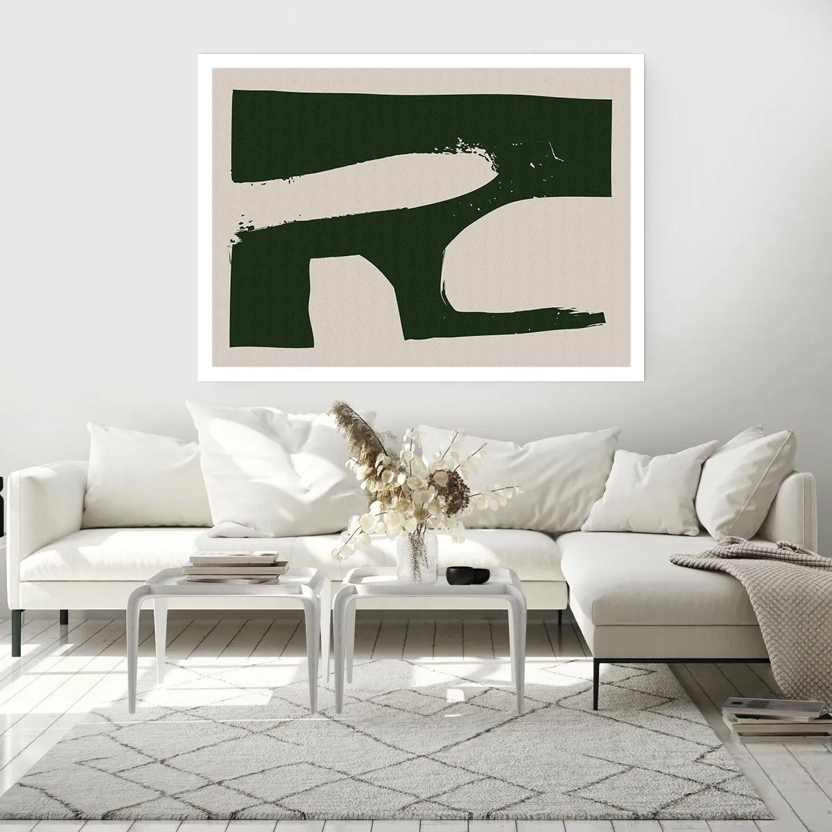 Poster - Minimalistische Abstraktion in Grün auf hellem Hintergrund - 100x70cm - Weiße Buchten - Moderne Wanddekoration für Wohnzimmer und Schlafzimmer ARTTOR