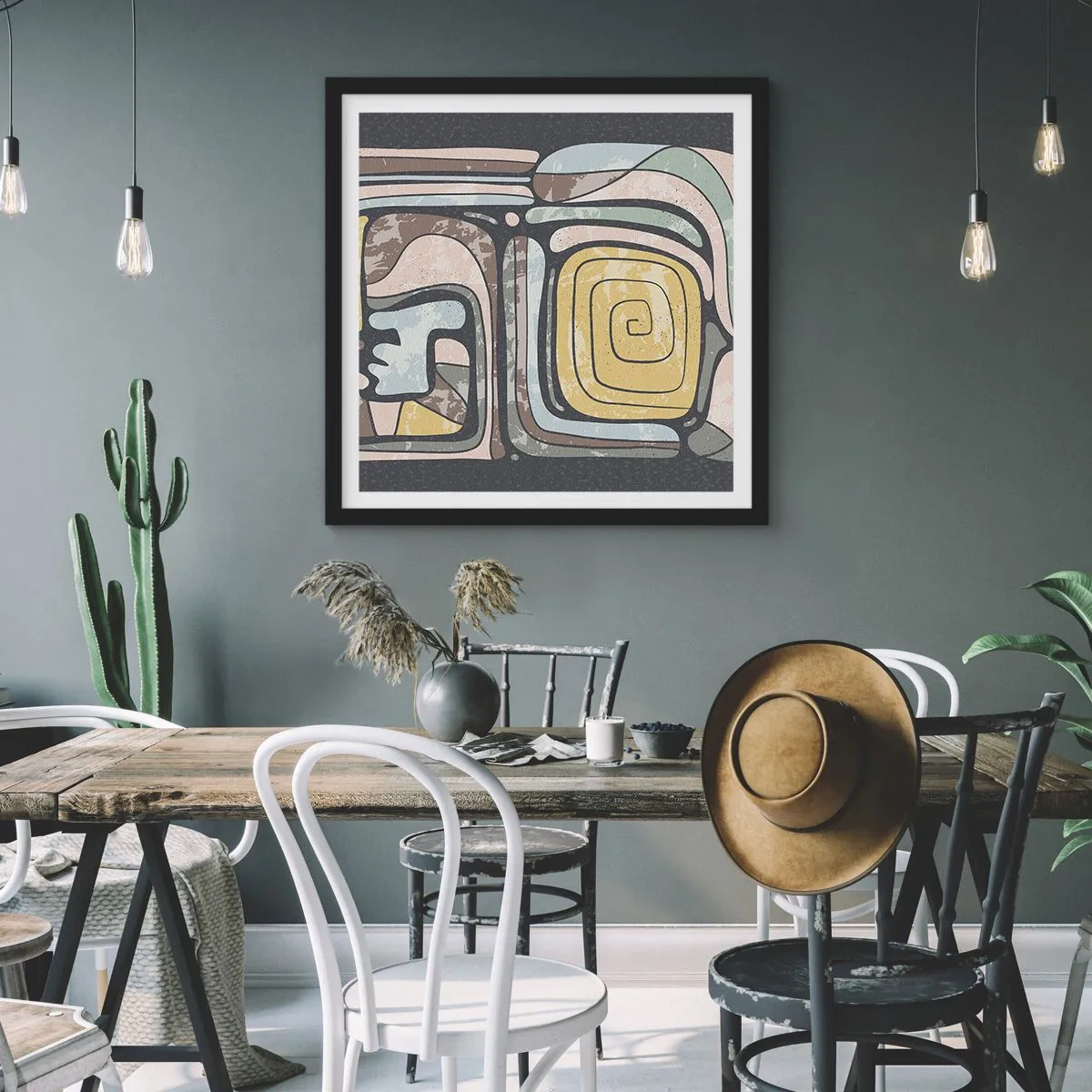 Poster in einem schwarzem Rahmen - Abstraktion im präkolumbianischen Geist - 60x60 cm