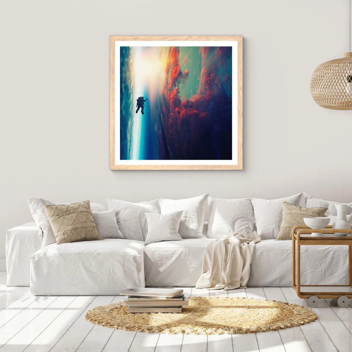 Poster in einem Rahmen aus heller Eiche - Sich dem Universum stellen - 50x50 cm