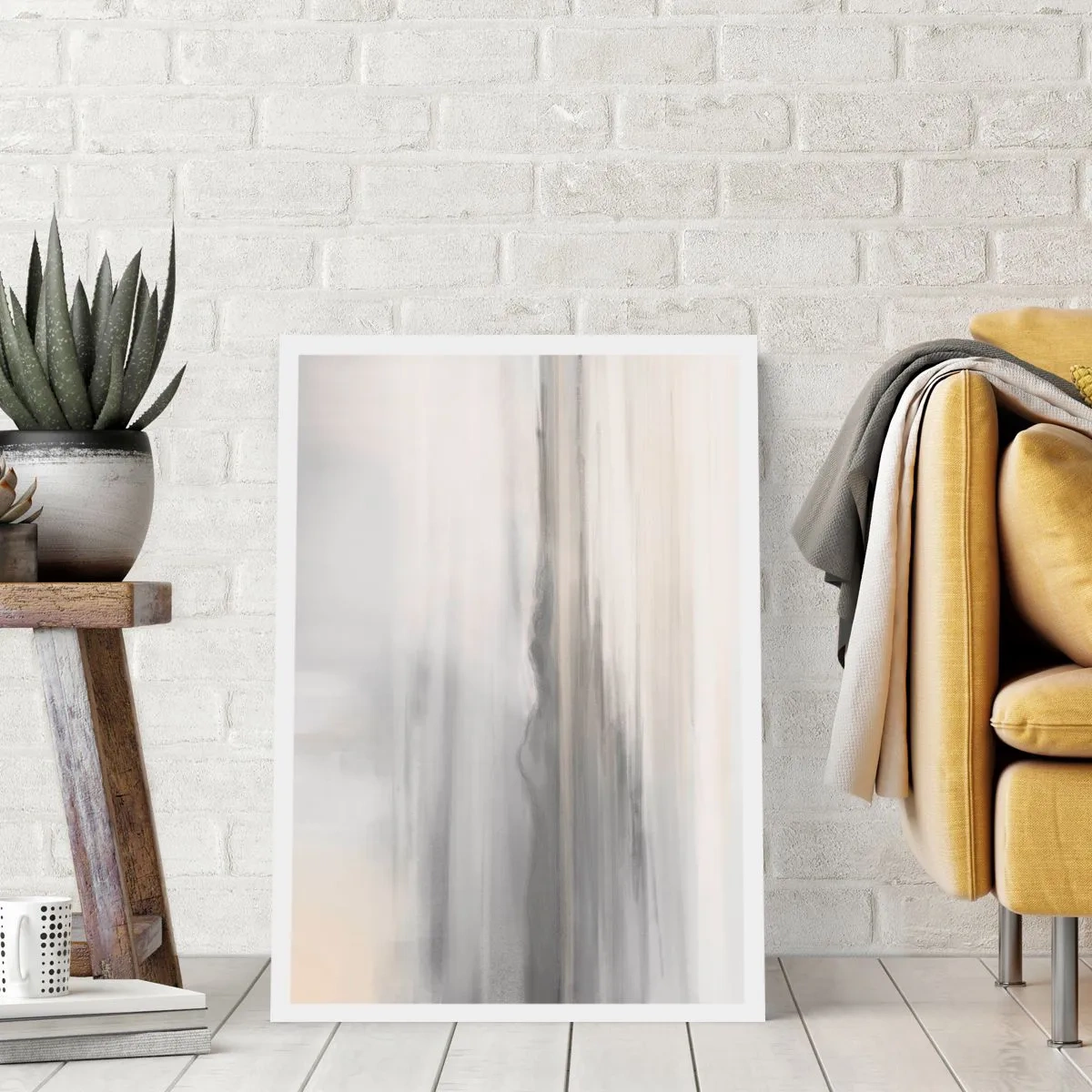 Poster - Dezente vertikale Streifen in Grau- und Beigetönen - 50x70cm - Nachdenkliche Distanz - Moderne Wanddekoration für Wohnzimmer und Schlafzimmer ARTTOR