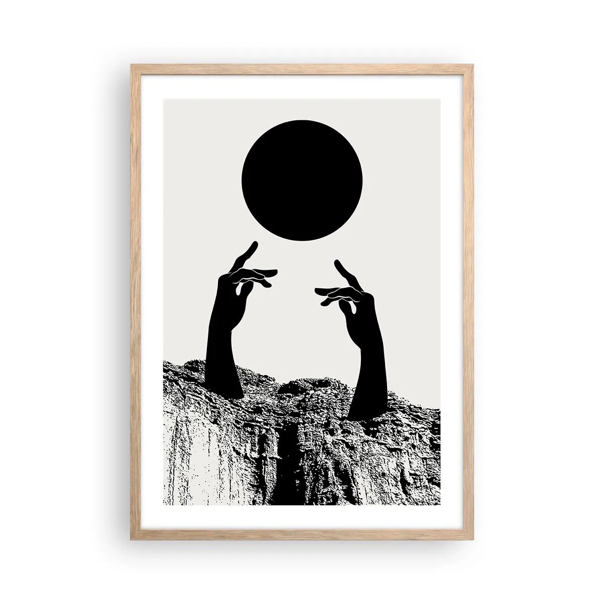 Poster in einem Rahmen aus heller Eiche - Surrealistische Komposition: die Sonne und der Rest - 50x70 cm
