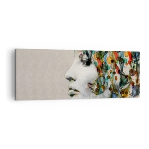 Bild auf Leinwand - Leinwandbild - Profil einer Frau in Aquarellfarben mit abstraktem Hintergrund - 140x50cm - Sie tauchte aus dem Grau auf - Moderne Wanddekoration für Wohnzimmer und Schlafzimmer ARTTOR