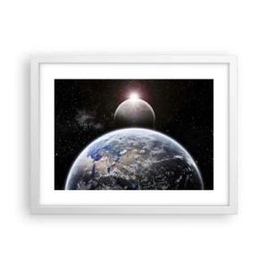 Poster in einem weißen Rahmen - Weltraumlandschaft - Sonnenaufgang - 40x30 cm