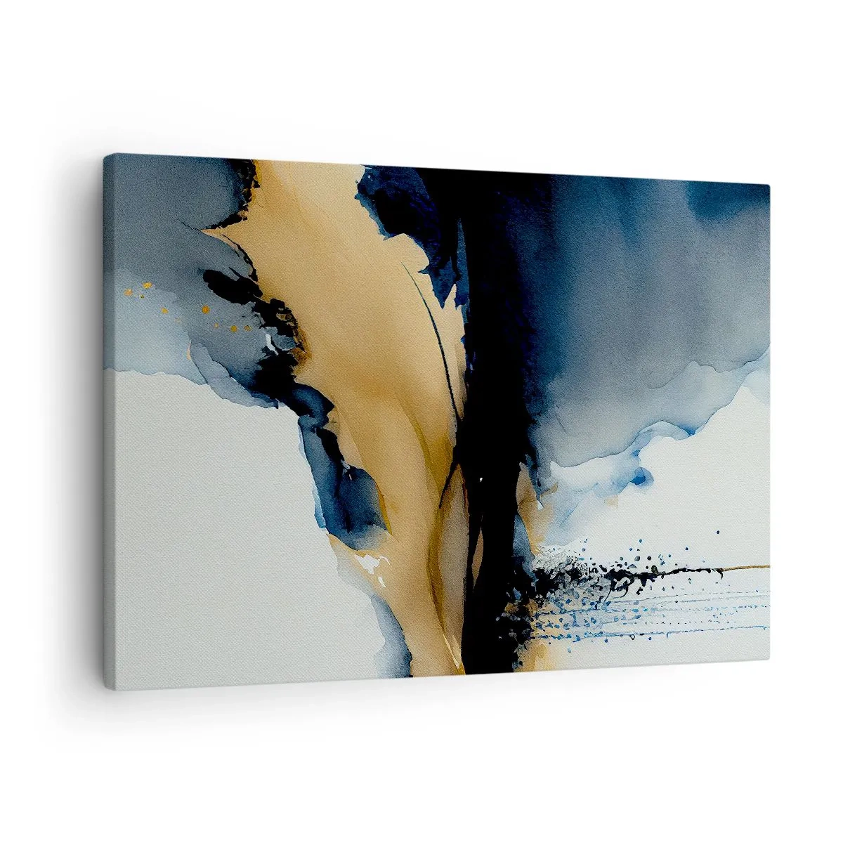 Bild auf Leinwand - Leinwandbild - Eine abstrakte Komposition in Marineblau- und Goldtönen - 70x50cm - Hinter dem Vorhang - Moderne Wanddekoration für Wohnzimmer und Schlafzimmer ARTTOR