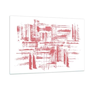 Glasbild - Bild auf glas - Eine abstrakte Komposition in Rot, die an die Umrisse städtischer Architektur erinnert. - 120x80cm - Die rote Stadt - Moderne Wanddekoration für Wohnzimmer und Schlafzimmer ARTTOR