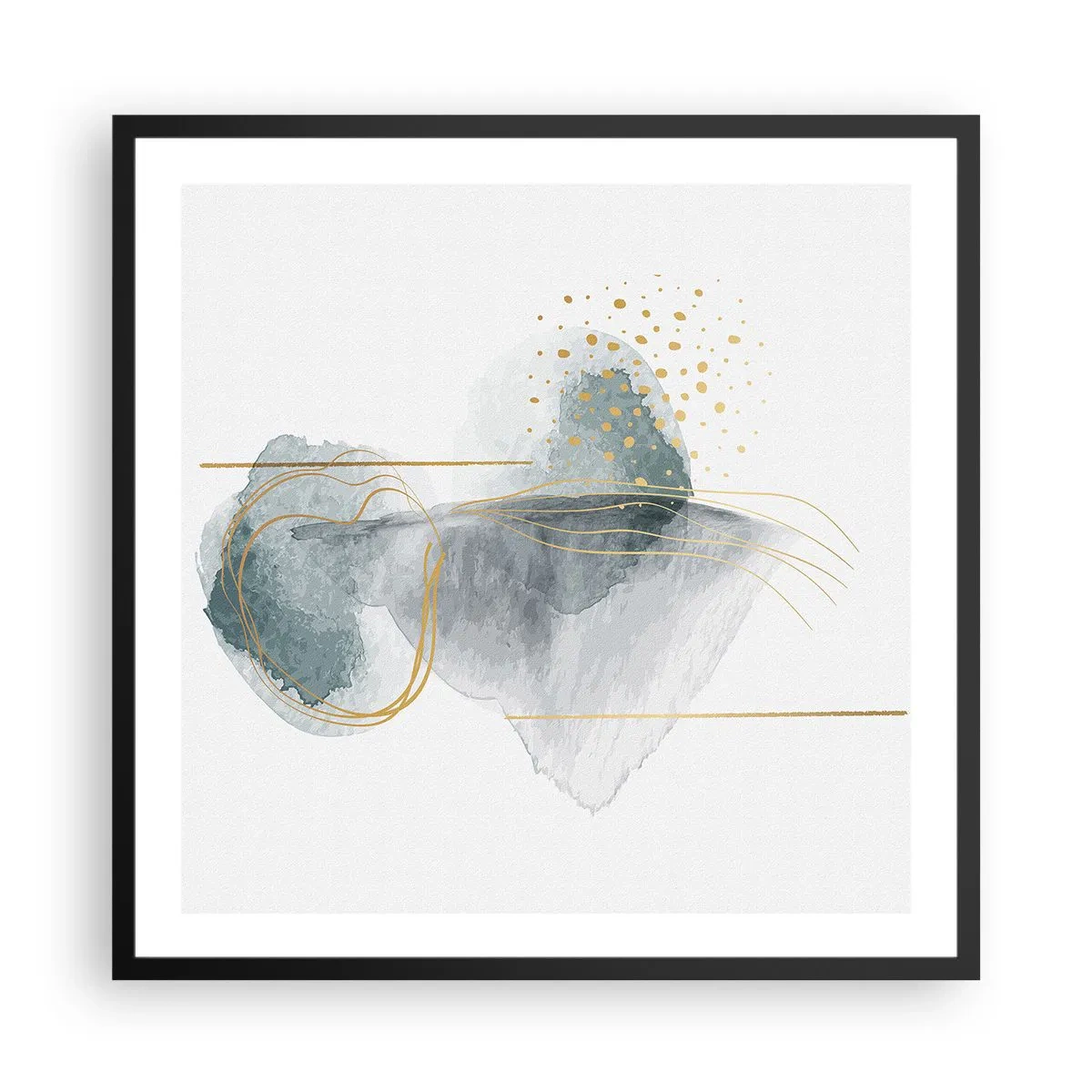 Poster in einem schwarzem Rahmen - Über das Verhältnis von Grau und Gold - 60x60 cm