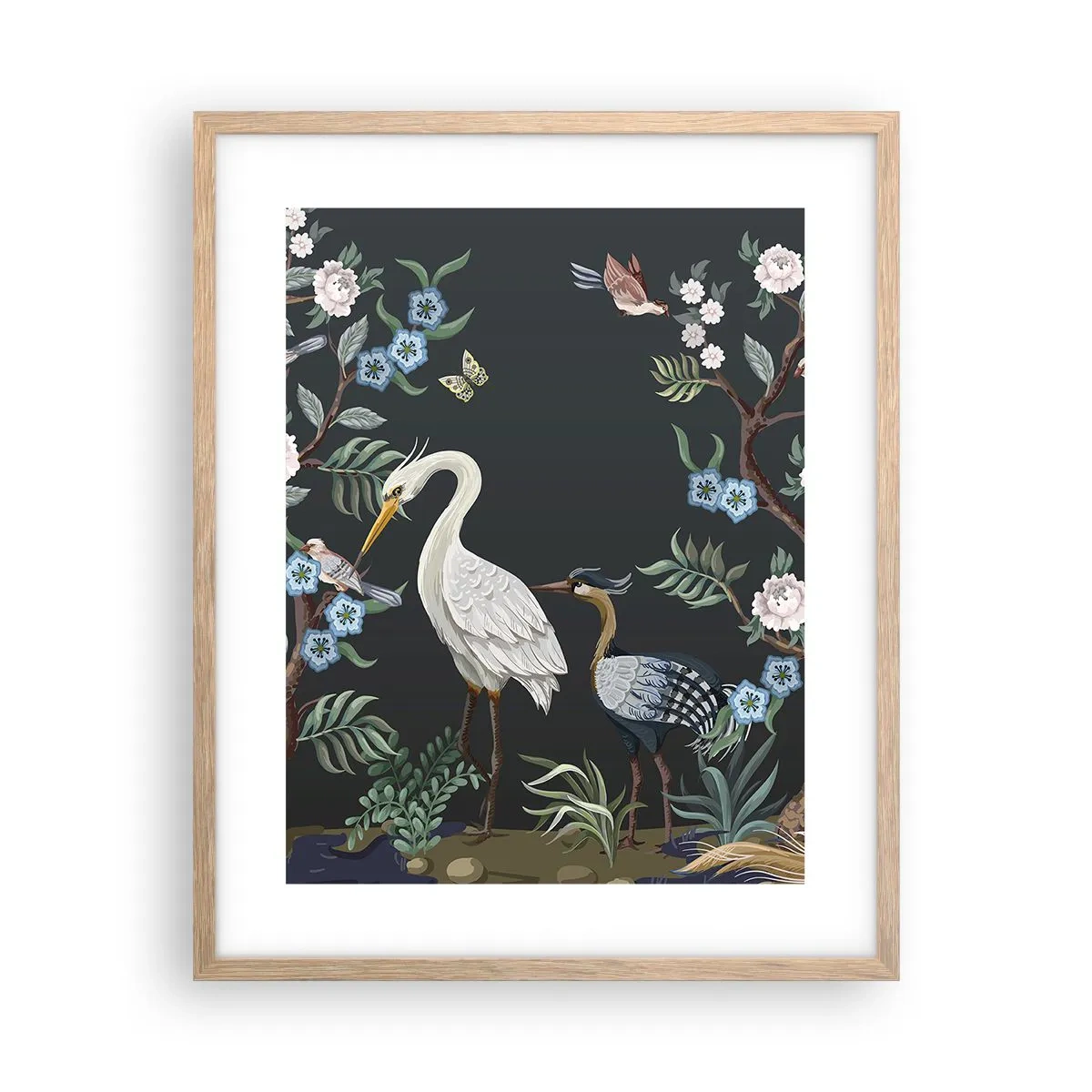 Poster in einem Rahmen aus heller Eiche - Vogelparade - 40x50 cm