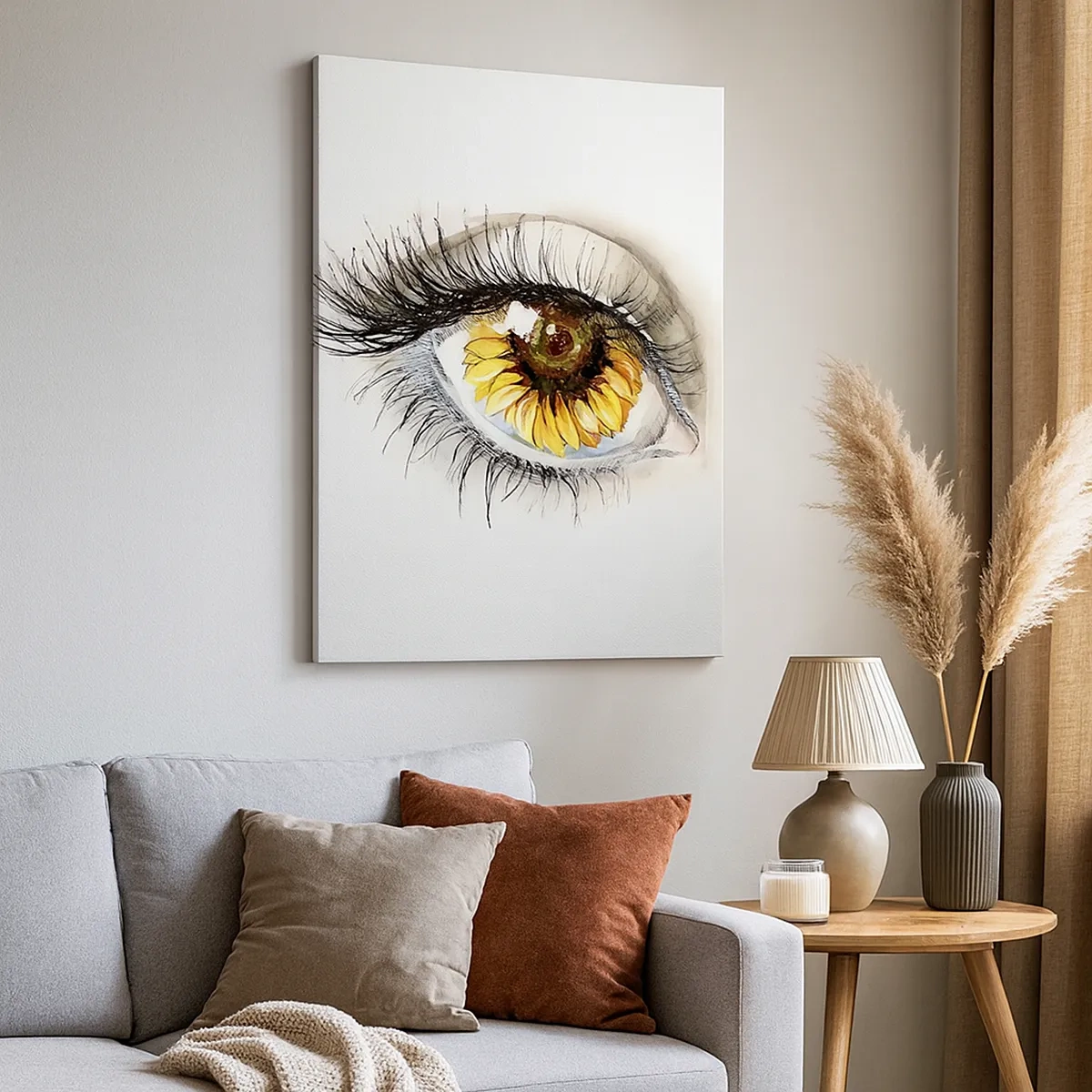 Bild auf Leinwand - Leinwandbild - Künstlerisches Auge mit sonnenblumenförmiger Iris - 50x70cm - Ein Look so heiß wie der Sommer - Moderne Wanddekoration für Wohnzimmer und Schlafzimmer ARTTOR