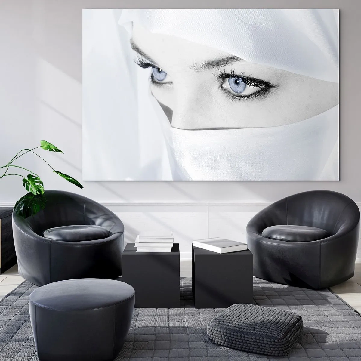 Glasbild - Bild auf glas - Ein subtiles Porträt mit ausdrucksstarken blauen Augen - 100x70cm - Aus Tausendundeiner Nacht - Moderne Wanddekoration für Wohnzimmer und Schlafzimmer ARTTOR