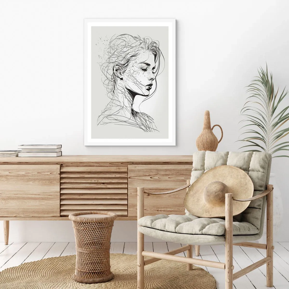 Poster in einem weißen Rahmen - Porträt im Gedanken - 70x100 cm