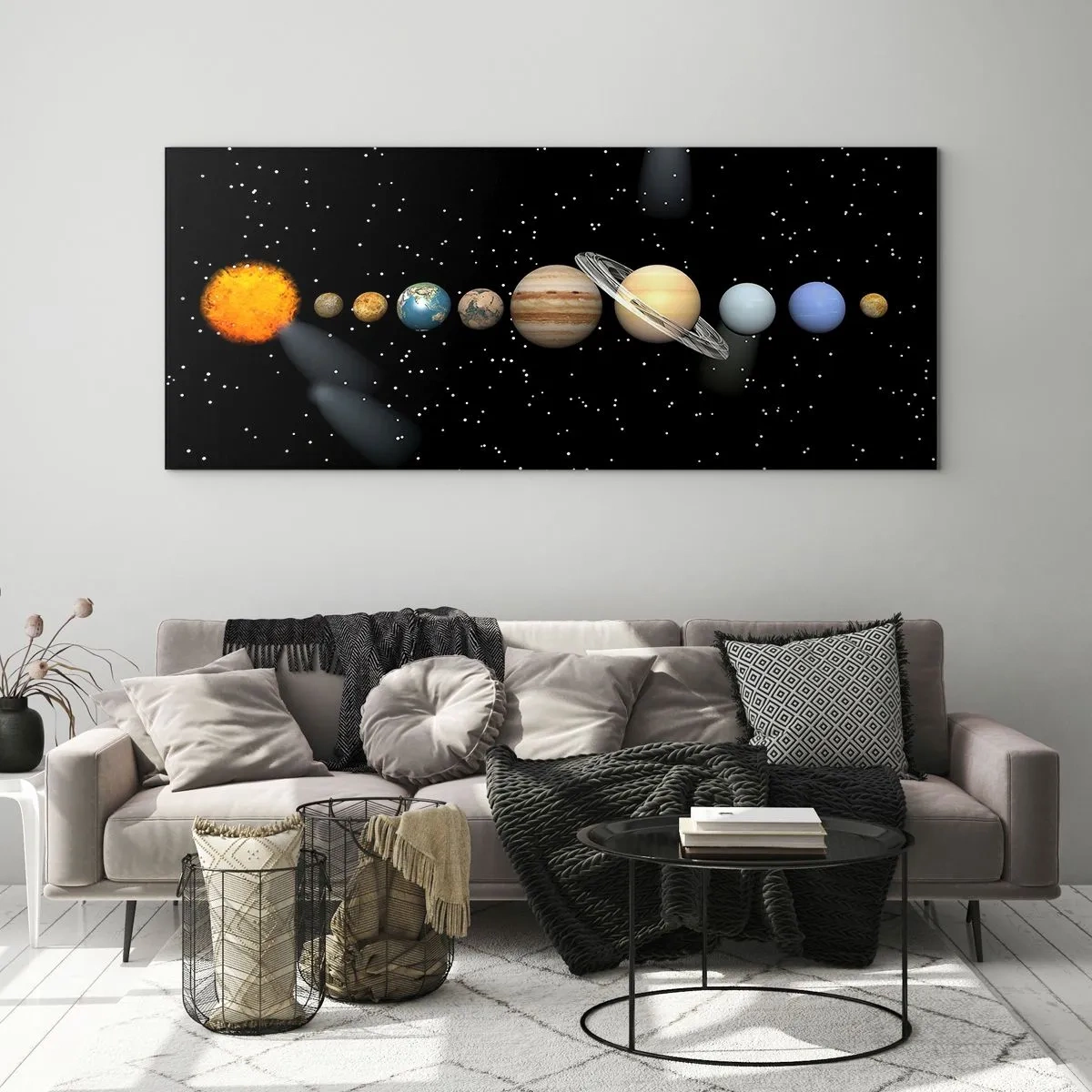 Glasbild - Bild auf glas - Und die Planeten werden verrückt und toben ... - 90x30 cm