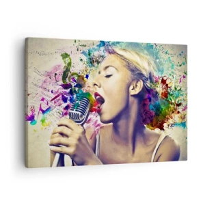Bild auf Leinwand - Leinwandbild - Künstlerisches Porträt einer singenden Frau mit farbenfrohen Effekten - 70x50cm - Malen Sie die Welt mit Ihrer Stimme - Moderne Wanddekoration für Wohnzimmer und Schlafzimmer ARTTOR