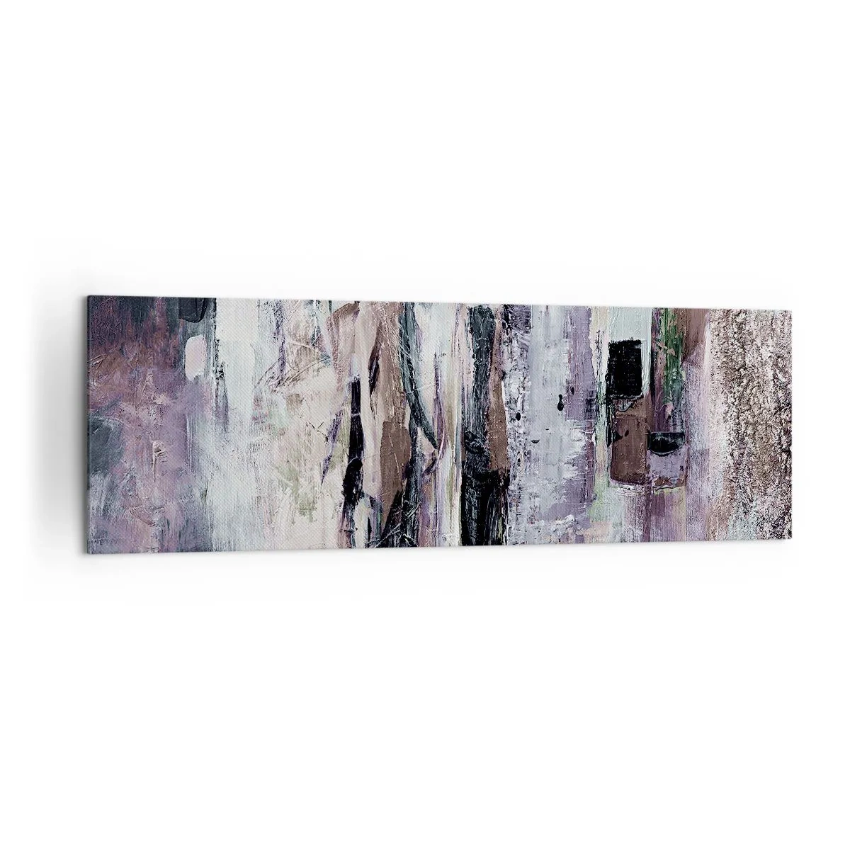 Bild auf Leinwand - Leinwandbild - Eine abstrakte Komposition mit drei Figuren in Pastellfarben. - 160x50cm - Die geheimnisvolle Drei - Moderne Wanddekoration für Wohnzimmer und Schlafzimmer ARTTOR
