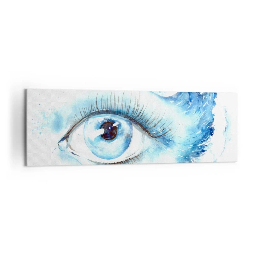Bild auf Leinwand - Leinwandbild - Künstlerisches Aquarell eines Auges mit einer dynamischen Welle - 160x50cm - Tauchen Sie ein in das Blau der Blicke - Moderne Wanddekoration für Wohnzimmer und Schlafzimmer ARTTOR