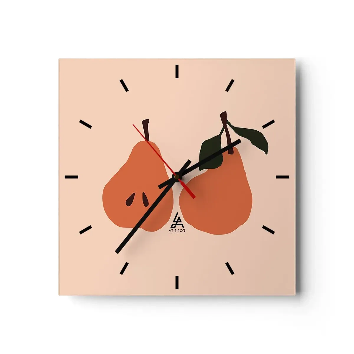 Wanduhr - Glasuhr - Eine minimalistische Illustration von zwei Birnen auf beigem Hintergrund. - 30x30cm - Pure Süße - Moderne Wanddekoration für Wohnzimmer und Schlafzimmer ARTTOR