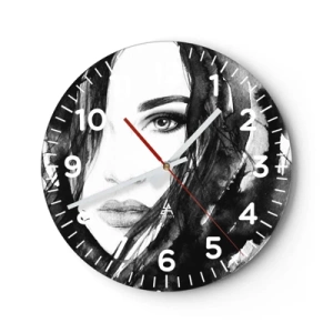Wanduhr - Glasuhr - Porträt einer Dame in Schwarzweiß - 40x40 cm