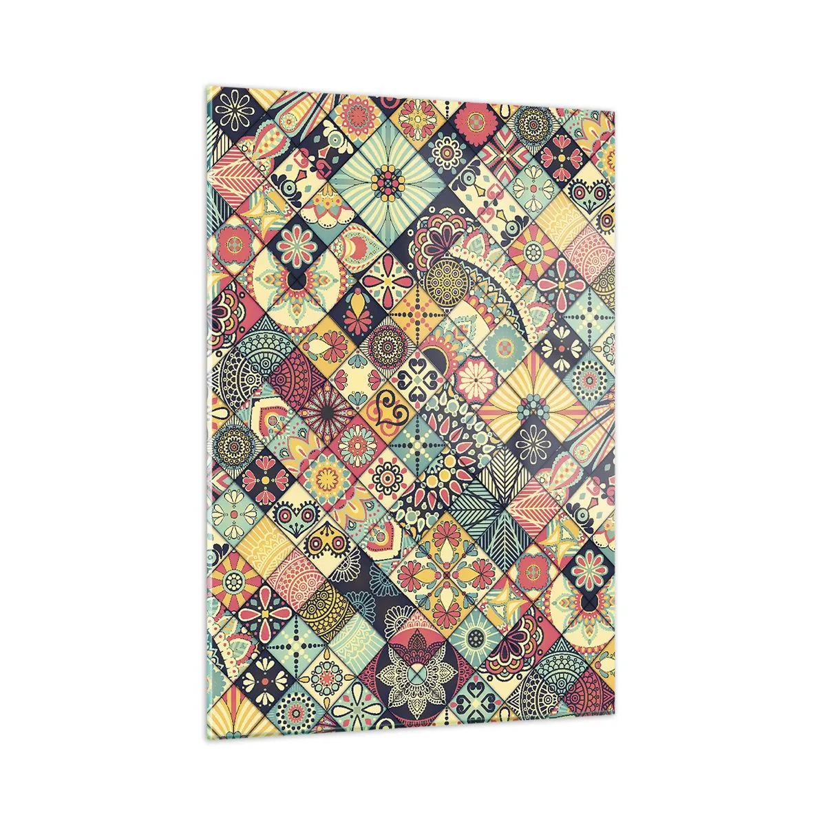 Glasbild - Bild auf glas - Ein farbenfrohes Muster, inspiriert von marokkanischen Fliesen mit geometrischen Motiven - 50x70cm - marokkanische Atmosphäre - Moderne Wanddekoration für Wohnzimmer und Schlafzimmer ARTTOR
