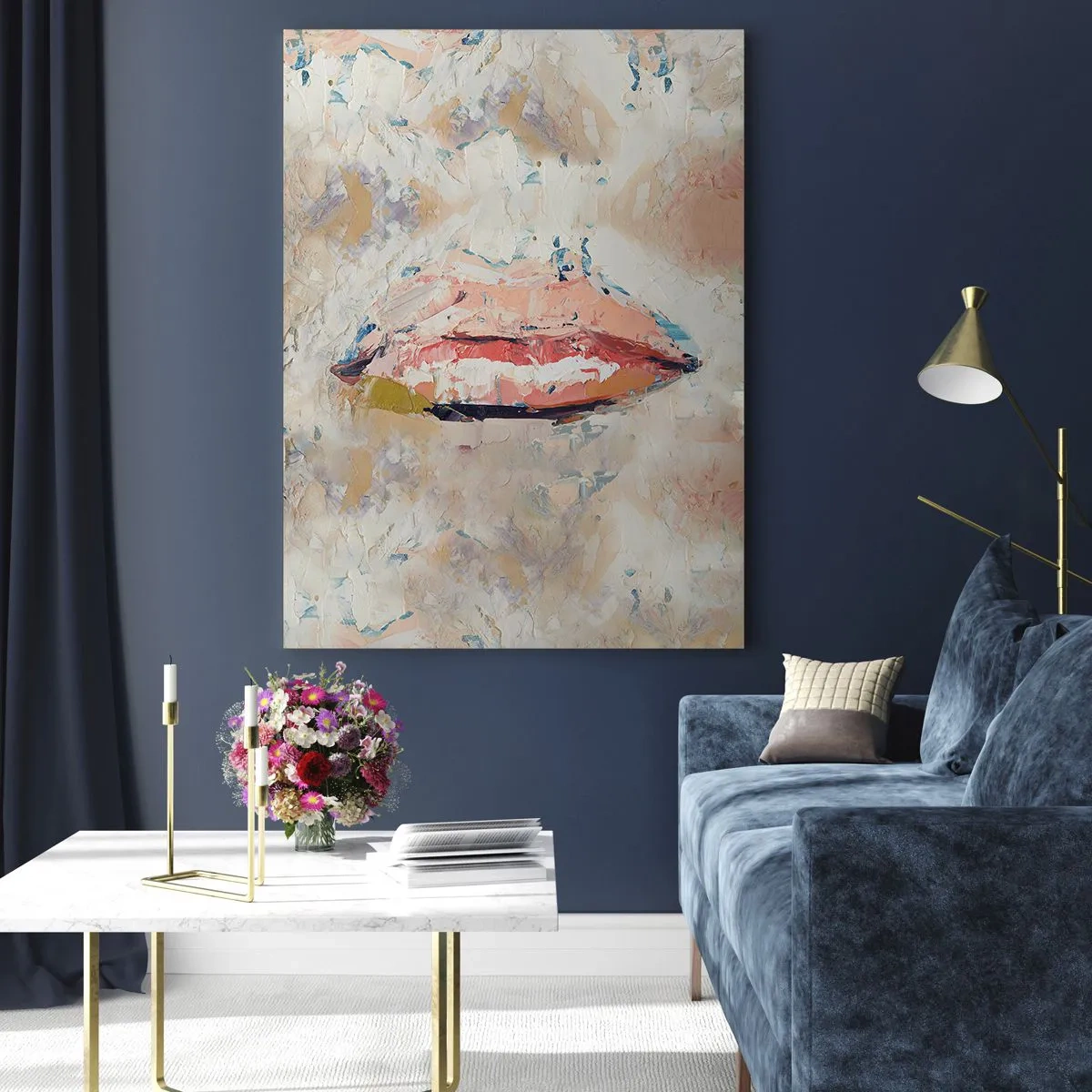 Glasbild - Bild auf glas - Abstraktes Bild von Lippen in einer expressiven Maltechnik - 50x70cm - Es weckt die Sinne - Moderne Wanddekoration für Wohnzimmer und Schlafzimmer ARTTOR