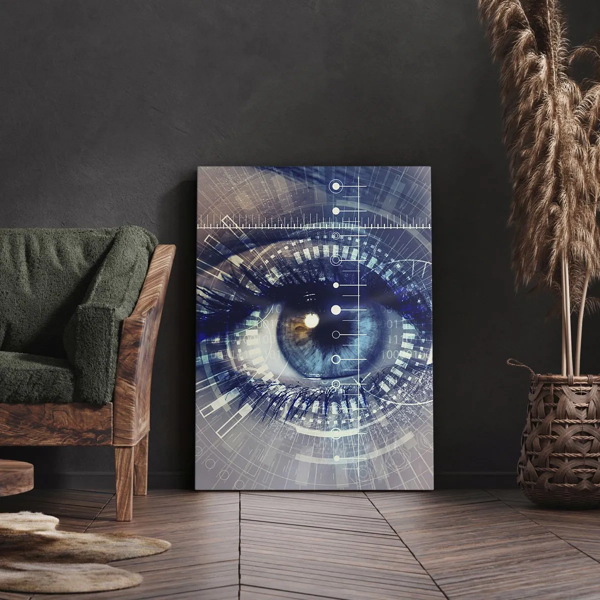 Bild auf Leinwand - Leinwandbild - Ein technologisches Auge mit einer futuristischen Schnittstelle - 80x120cm - Du denkst du kennst mich - Moderne Wanddekoration für Wohnzimmer und Schlafzimmer ARTTOR