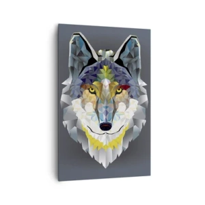 Bild auf Leinwand - Leinwandbild - Geometrisches Bild eines Wolfes auf grauem Hintergrund - 80x120cm - Vom Teufel sprechen - Moderne Wanddekoration für Wohnzimmer und Schlafzimmer ARTTOR