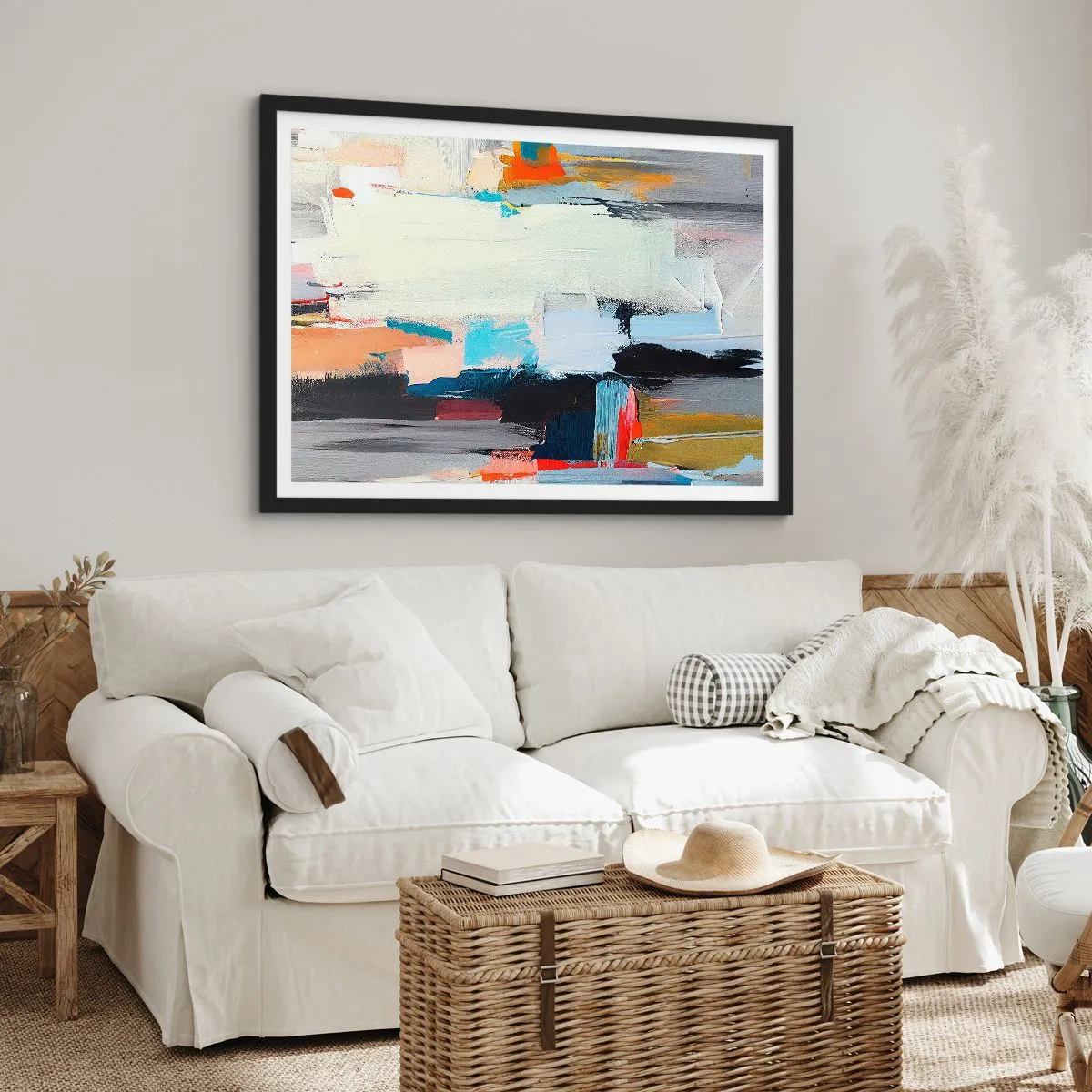 Poster in einem schwarzem Rahmen - Farbenfrohe Abstraktion mit dynamischen Pinselstrichen - 70x50cm - Gibt es eine Methode? - Moderne Wanddekoration für Wohnzimmer und Schlafzimmer ARTTOR