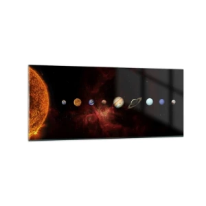 Glasbild - Bild auf glas - Das Sonnensystem mit Planeten vor dem Hintergrund des Weltraums - 120x50cm - Unsere Nachbarschaft - Moderne Wanddekoration für Wohnzimmer und Schlafzimmer ARTTOR