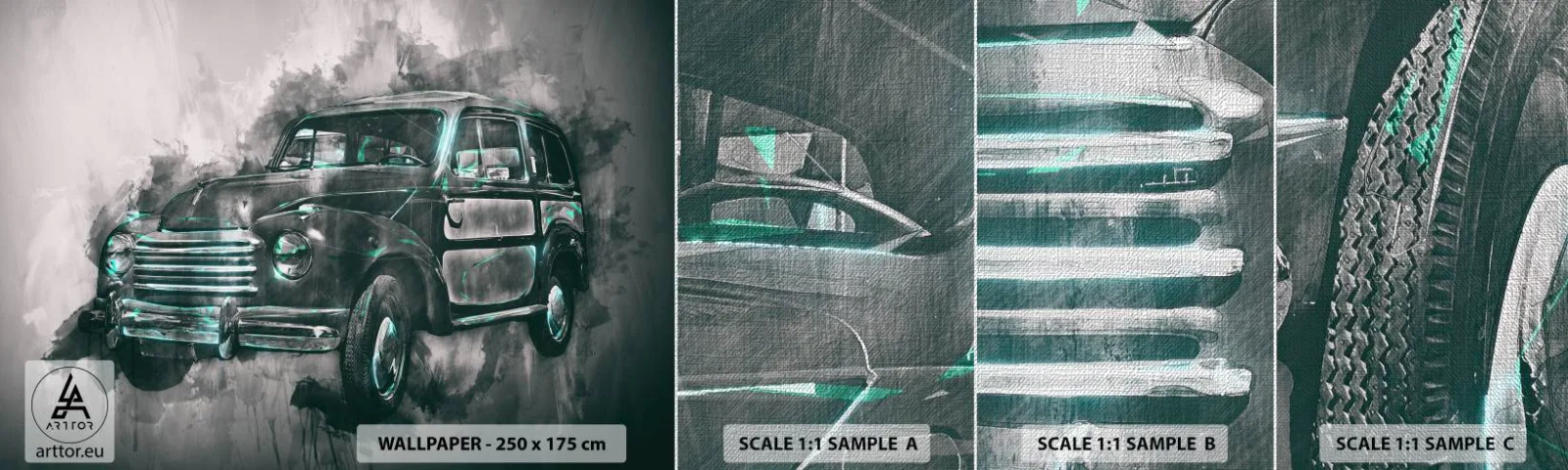 Fototapeten Muster Premium Canvas - Geehrter Vorfahr - Retro-Auto, Automobil, Reise - 100x30 cm