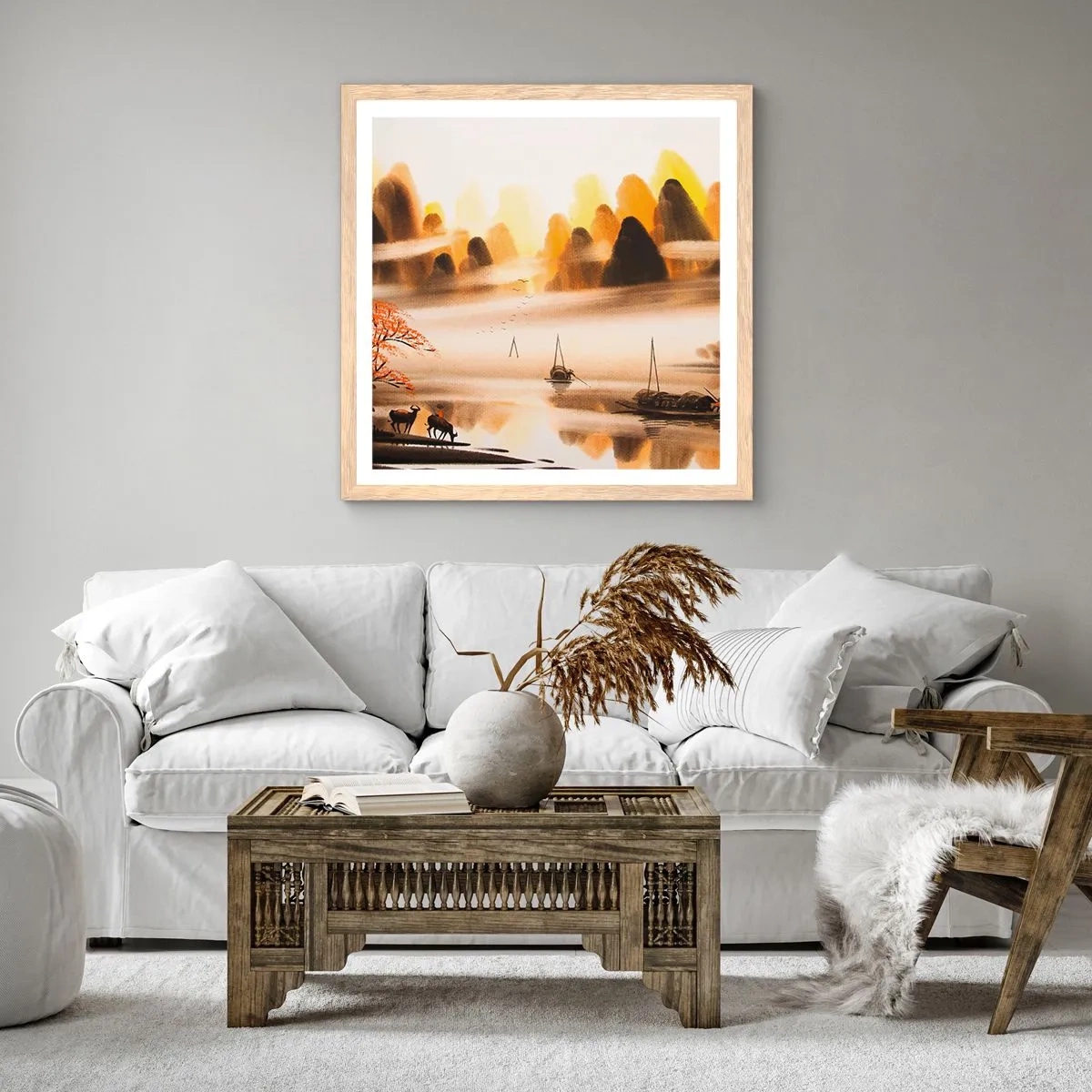 Poster in einem Rahmen aus heller Eiche - Weiter als im Fernosten - 40x40 cm