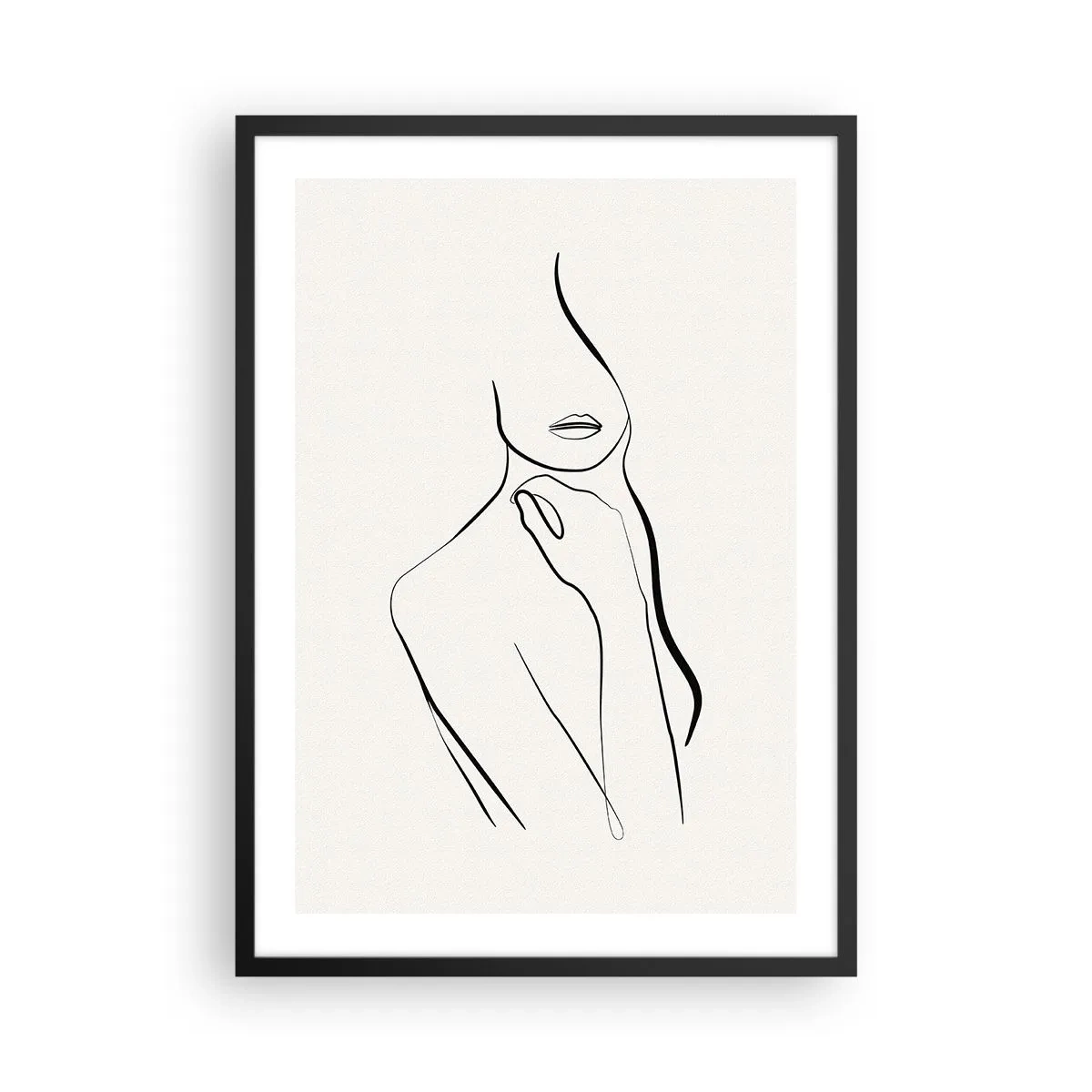 Poster in einem schwarzem Rahmen - Eine minimalistische Linie einer weiblichen Silhouette vor einem hellen Hintergrund - 50x70cm - Eine Welle der Melancholie - Moderne Wanddekoration für Wohnzimmer und Schlafzimmer ARTTOR