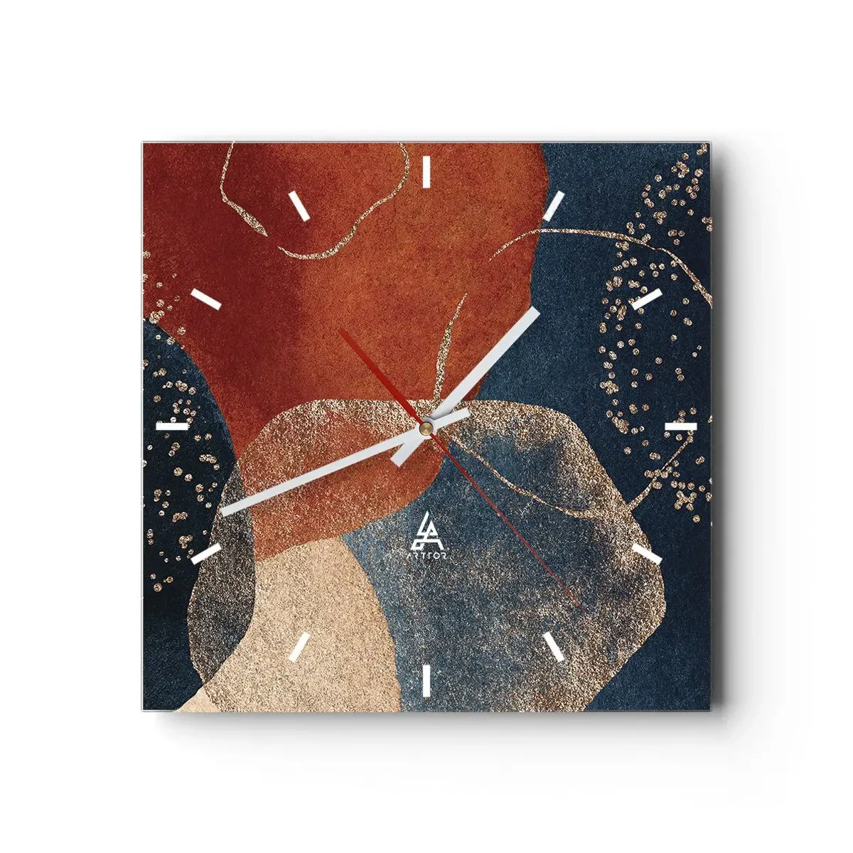 Wanduhr - Glasuhr - Abstrakte Formen in Rot- und Blautönen - 30x30cm - Die Leichtigkeit des Seins - Moderne Wanddekoration für Wohnzimmer und Schlafzimmer ARTTOR