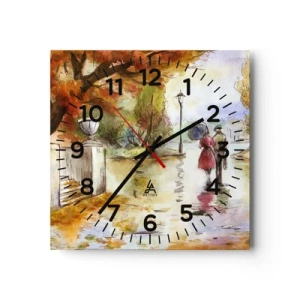Wanduhr - Glasuhr - Romantischer Herbst im Park - 40x40 cm