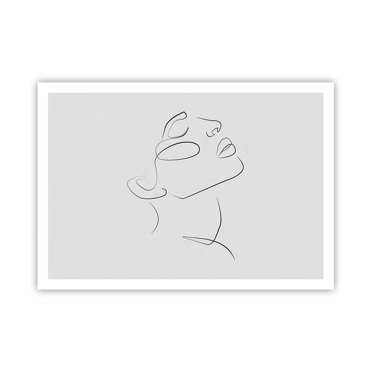 Poster - Eine minimalistische Skizze des Gesichts einer Frau im Profil. - 100x70cm - Die Drehungen und Wendungen der Träume - Moderne Wanddekoration für Wohnzimmer und Schlafzimmer ARTTOR
