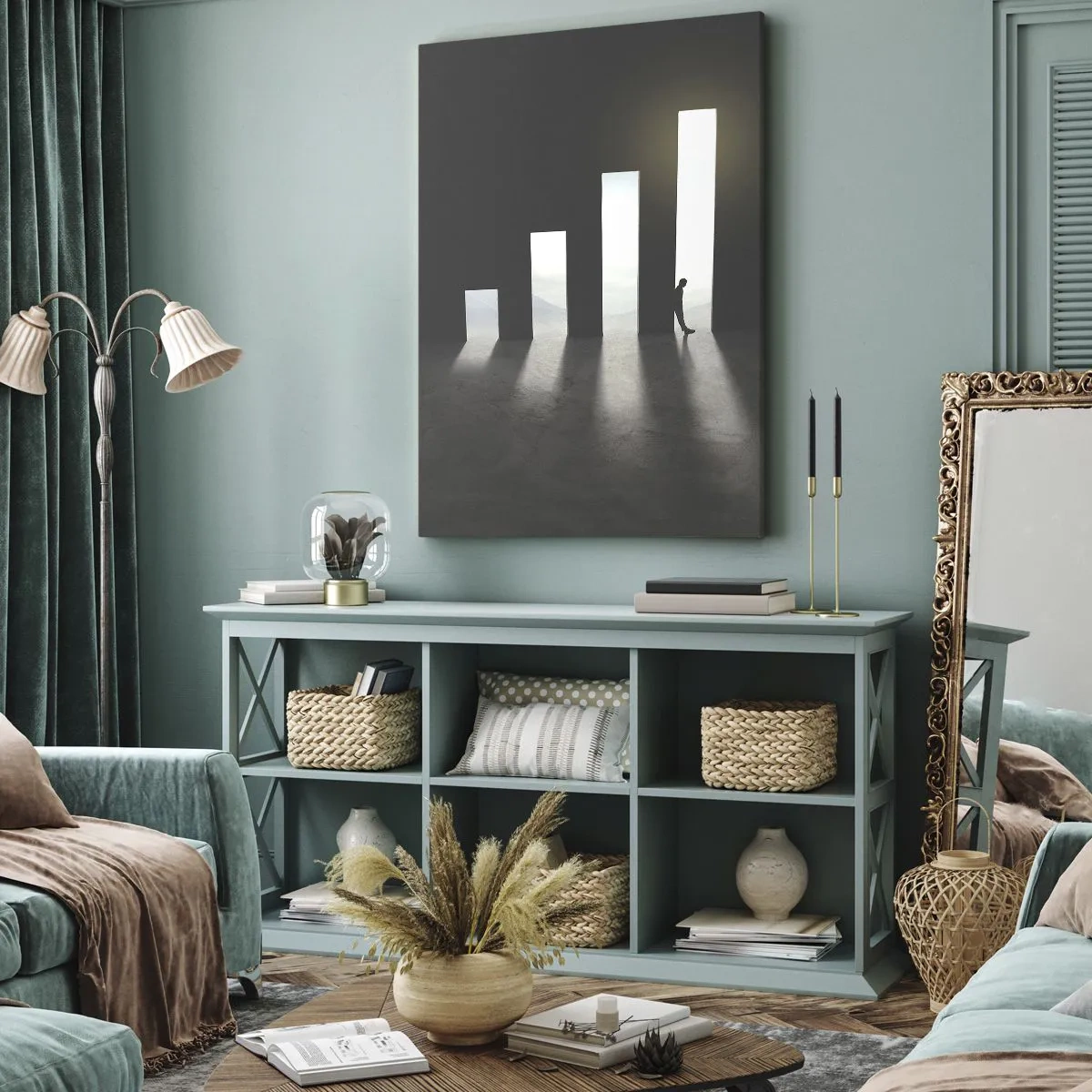 Bild auf Leinwand - Leinwandbild - Symbolisches Wachstum in Form von lichtdurchfluteten Passagen - 50x70cm - Erfolg –