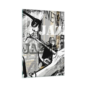 Glasbild - Bild auf glas - New Yorker Jazzszene - 80x120cm - Im Rhythmus von New York - Moderne Wanddekoration für Wohnzimmer und Schlafzimmer ARTTOR