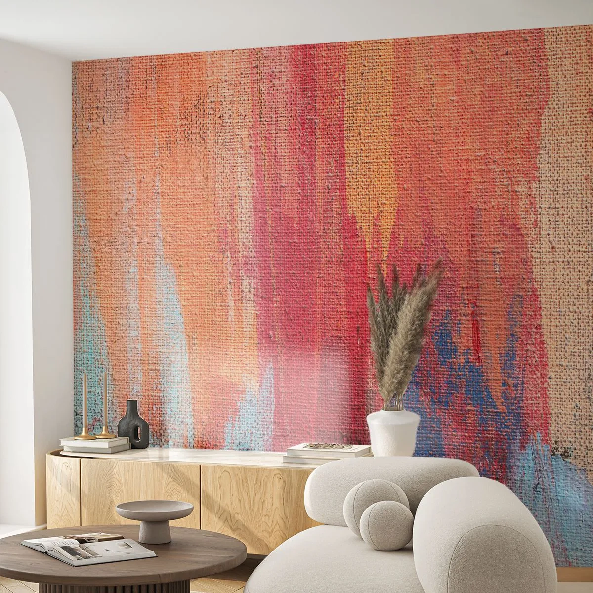 Fototapete Standard Eco - Bunte Farbstreifen auf Leinwand im abstrakten Stil - 100x70cm - Renne den Regenbogen hinunter - Moderne Wanddekoration für Wohnzimmer und Schlafzimmer ARTTOR