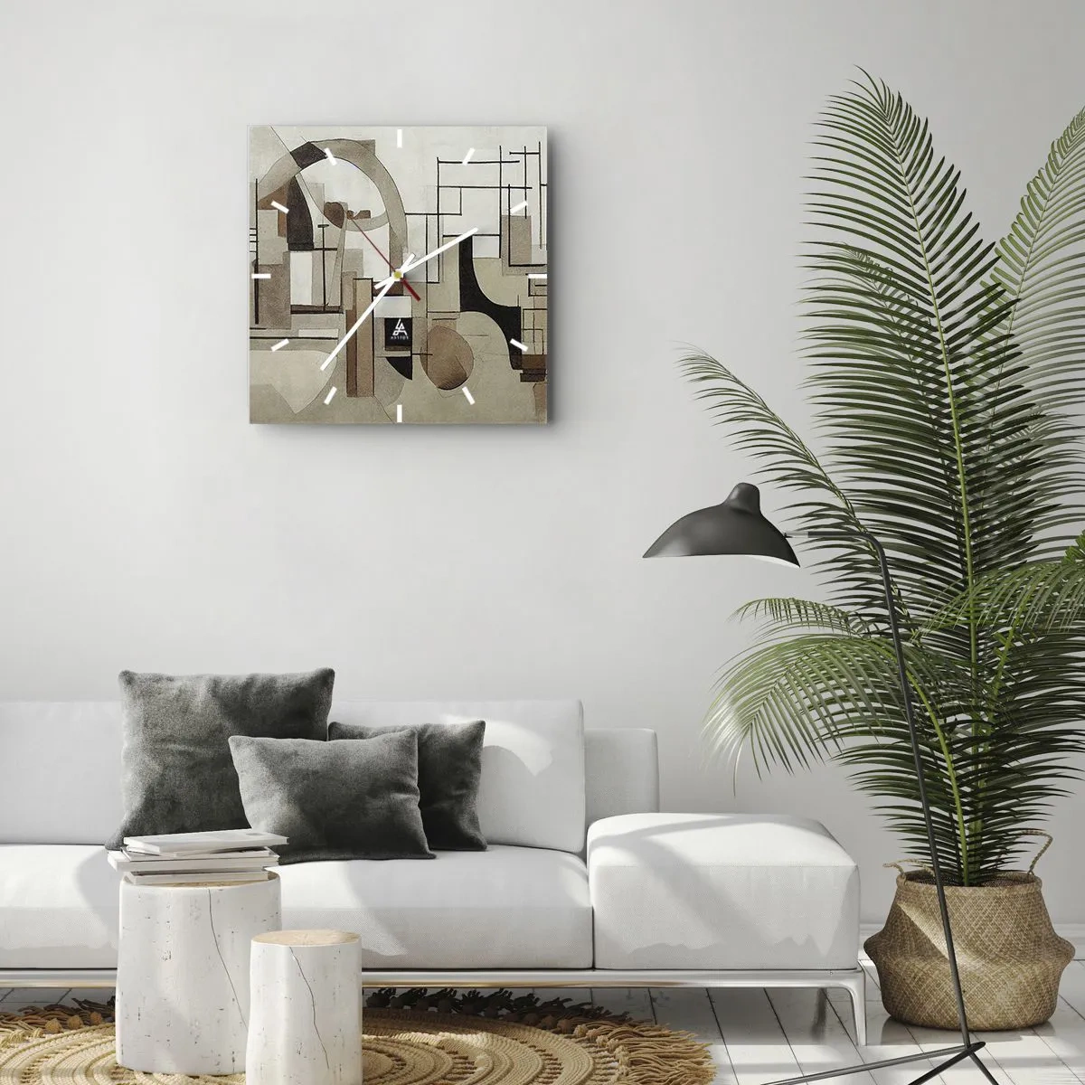 Wanduhr - Glasuhr - Architektonische Abstraktion in Beige und Braun - 30x30cm - Stadtbild 2.0 - Moderne Wanddekoration für Wohnzimmer und Schlafzimmer ARTTOR