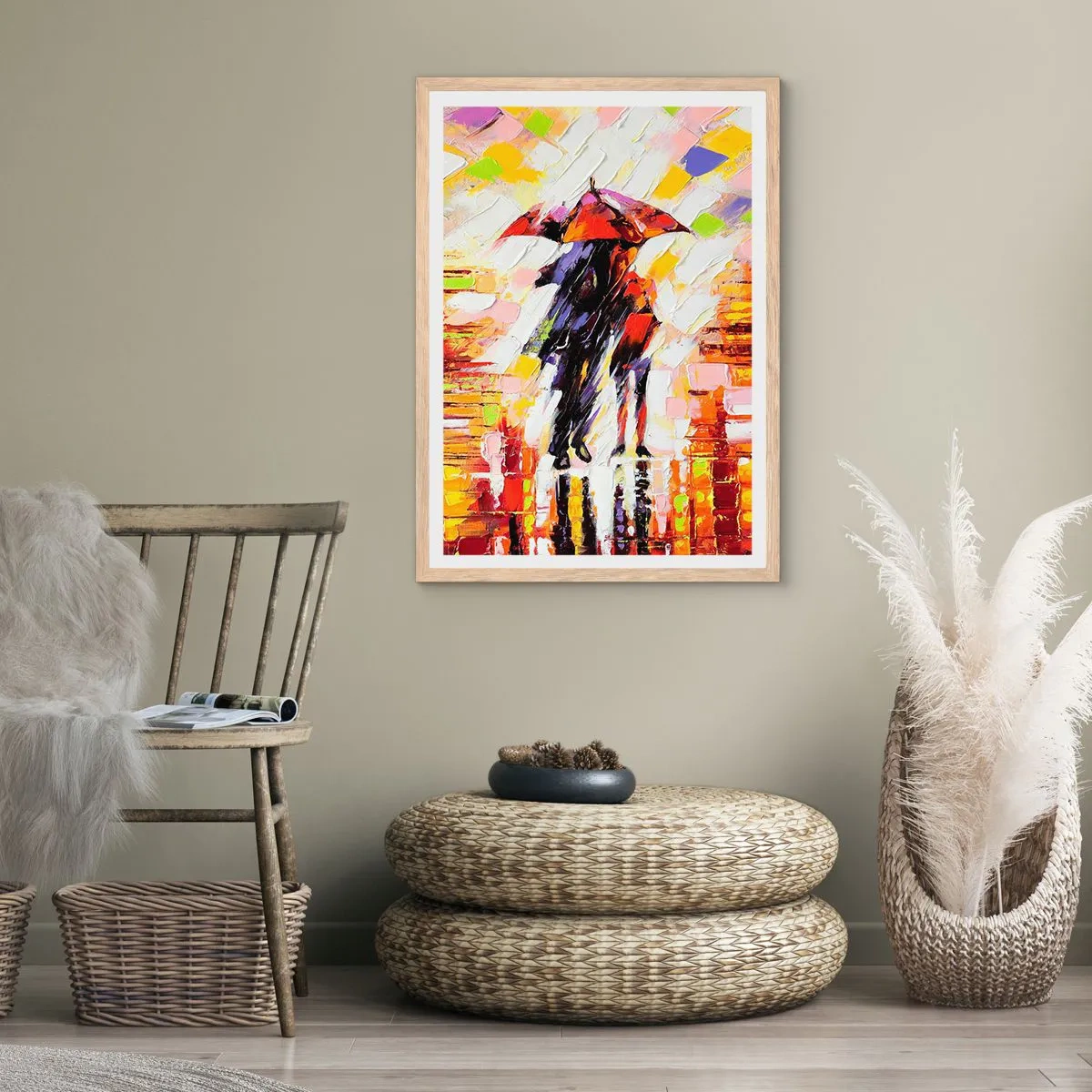 Poster in einem Rahmen aus heller Eiche - Gemeinsam durch die Nacht und den Regen - 70x100 cm