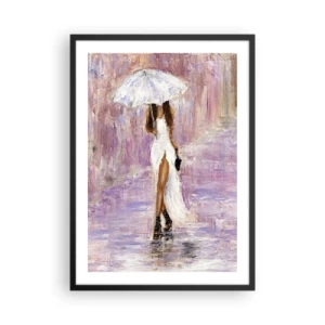 Poster in einem schwarzem Rahmen - Frau mit Regenschirm im Regen - 50x70cm - Im lila Regen - Moderne Wanddekoration für Wohnzimmer und Schlafzimmer ARTTOR
