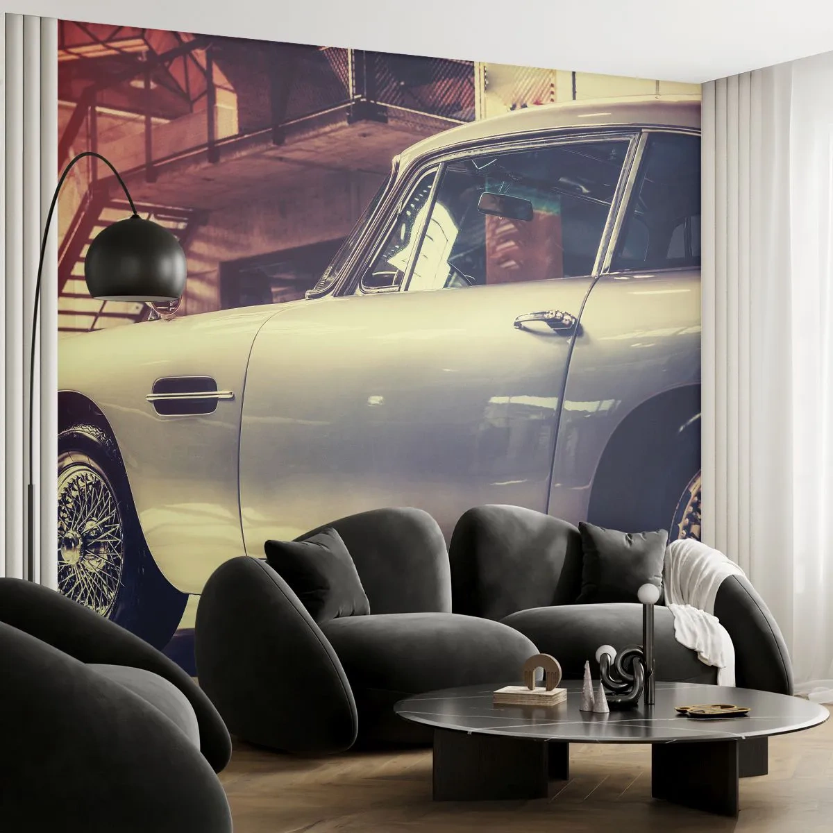 Fototapete Standard Eco - Kultiger Oldtimer in einer Industriegarage - 100x70cm - Die Klassiker werden nicht alt - Moderne Wanddekoration für Wohnzimmer und Schlafzimmer ARTTOR