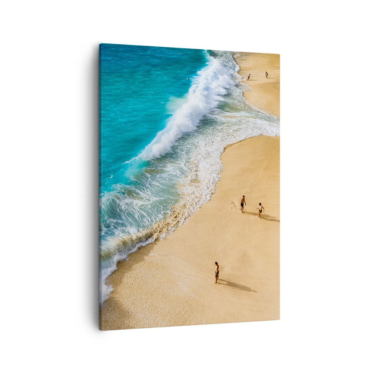 Bild auf Leinwand - Leinwandbild - Ein Strand mit türkisfarbenem Wasser und herumlaufenden Menschen - 50x70cm - Und dann die Sonne, der Strand… - Moderne Wanddekoration für Wohnzimmer und Schlafzimmer ARTTOR