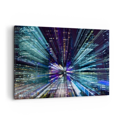 Bild auf Leinwand - Leinwandbild - Dynamische Ansicht der Stadt bei Nacht mit Lichteffekt - 120x80cm - Übergang zum Hyperraum - Moderne Wanddekoration für Wohnzimmer und Schlafzimmer ARTTOR