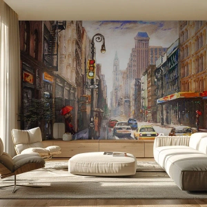 Fototapete Premium Canvas - New York - auch im Regen bunt - New York, Stadt, Manhattan - 250x175 cm
