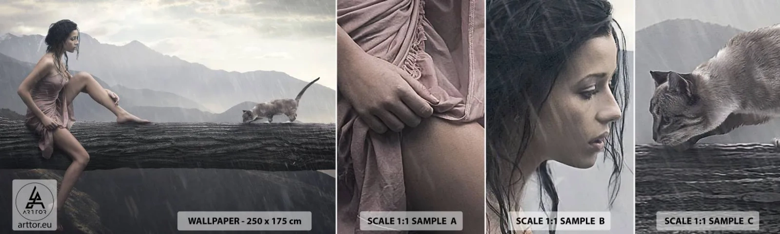 Fototapeten Muster Selbstklebend Deluxe Sticker - Gipfel der Schönheit - Frau, Modell, Landschaft - 100x30 cm